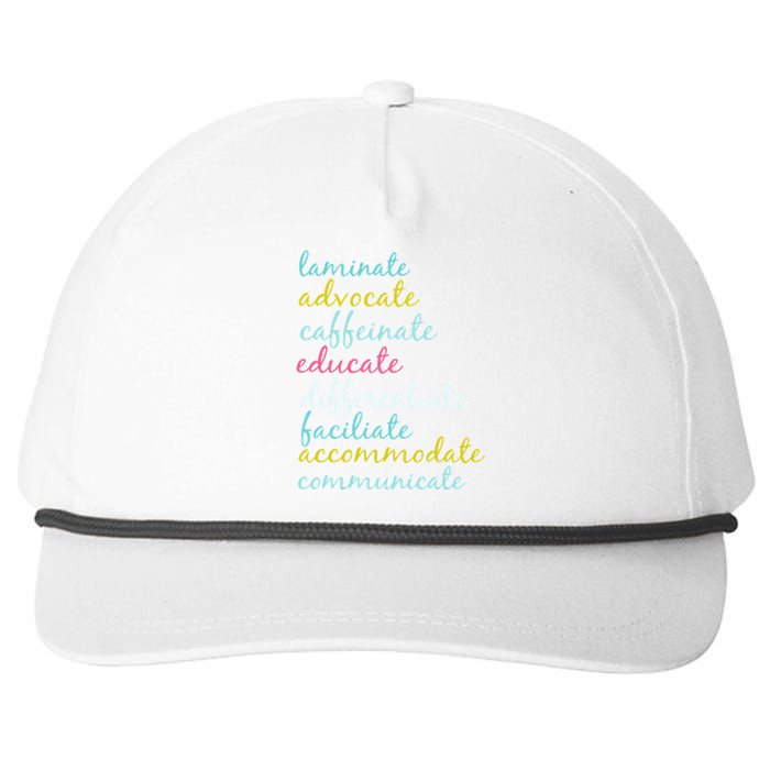 Special Education Teacher Laminate Advocate Caffeinate Snapback Five-Panel Rope Hat