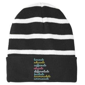 Special Education Teacher Laminate Advocate Caffeinate Striped Beanie with Solid Band