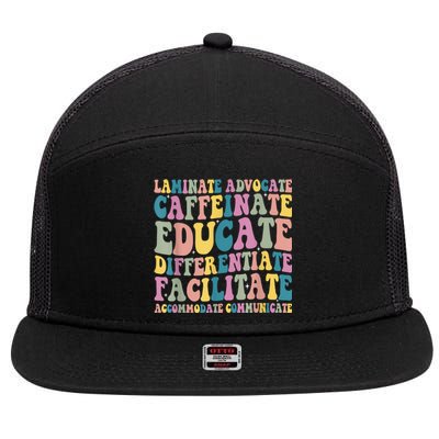 Special Education Teacher Laminate Accommodate Collaborate 7 Panel Mesh Trucker Snapback Hat