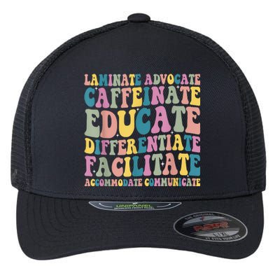 Special Education Teacher Laminate Accommodate Collaborate Flexfit Unipanel Trucker Cap