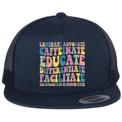 Special Education Teacher Laminate Accommodate Collaborate Flat Bill Trucker Hat