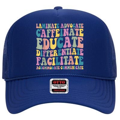 Special Education Teacher Laminate Accommodate Collaborate High Crown Mesh Back Trucker Hat