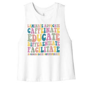 Special Education Teacher Laminate Accommodate Collaborate Women's Racerback Cropped Tank