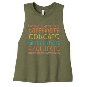 Special Education Teacher Laminate Accommodate Collaborate Women's Racerback Cropped Tank