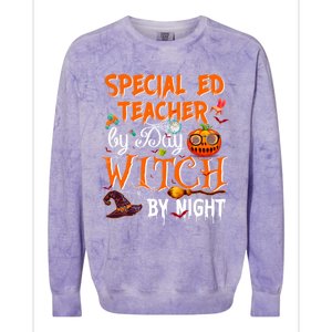 Special Ed Teacher By Day Witch By Night Great Gift Colorblast Crewneck Sweatshirt