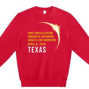 Solar Eclipse Three Times In A Lifetime 2024 Texas Premium Crewneck Sweatshirt