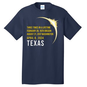 Solar Eclipse Three Times In A Lifetime 2024 Texas Tall T-Shirt