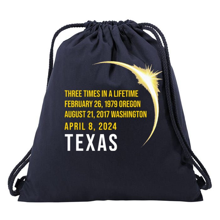 Solar Eclipse Three Times In A Lifetime 2024 Texas Drawstring Bag