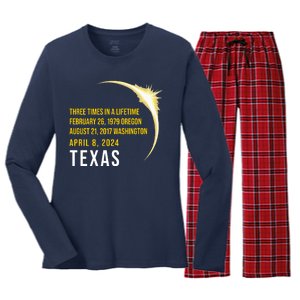 Solar Eclipse Three Times In A Lifetime 2024 Texas Women's Long Sleeve Flannel Pajama Set 