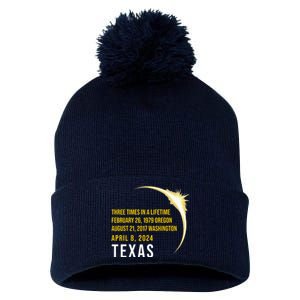 Solar Eclipse Three Times In A Lifetime 2024 Texas Pom Pom 12in Knit Beanie