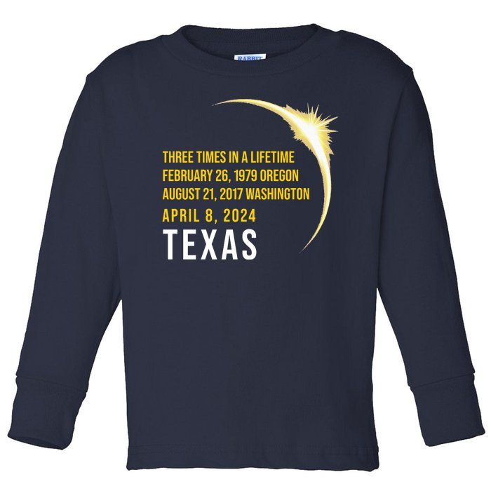 Solar Eclipse Three Times In A Lifetime 2024 Texas Toddler Long Sleeve Shirt