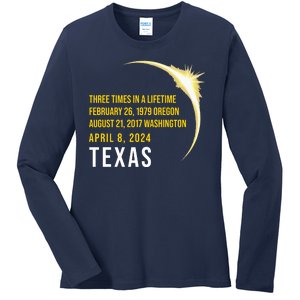 Solar Eclipse Three Times In A Lifetime 2024 Texas Ladies Long Sleeve Shirt