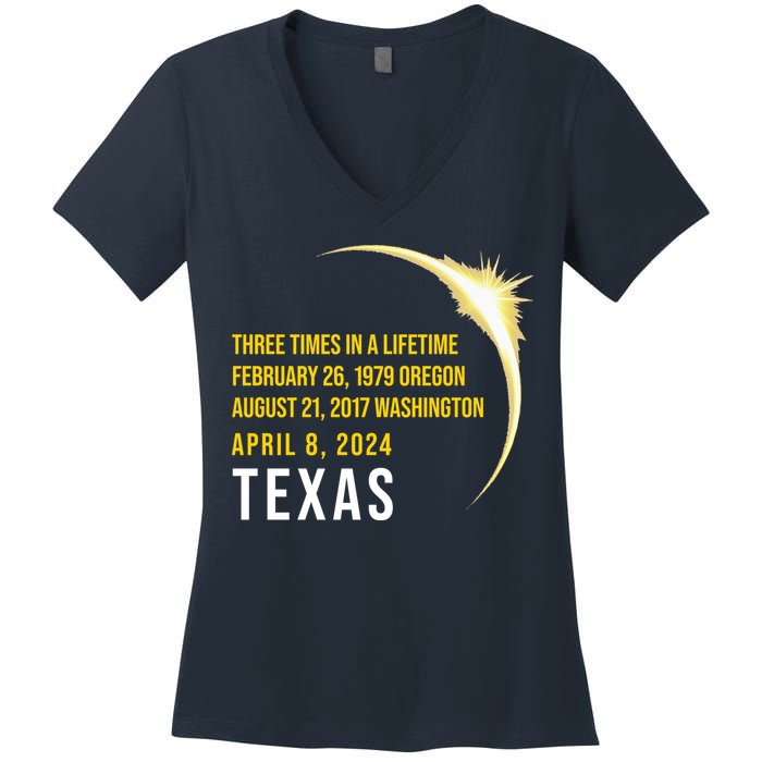 Solar Eclipse Three Times In A Lifetime 2024 Texas Women's V-Neck T-Shirt