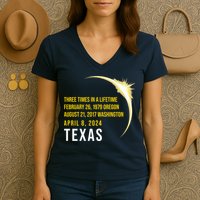 Solar Eclipse Three Times In A Lifetime 2024 Texas Women's V-Neck T-Shirt