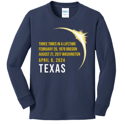 Solar Eclipse Three Times In A Lifetime 2024 Texas Kids Long Sleeve Shirt