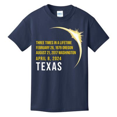 Solar Eclipse Three Times In A Lifetime 2024 Texas Kids T-Shirt