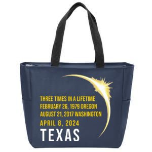 Solar Eclipse Three Times In A Lifetime 2024 Texas Zip Tote Bag