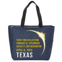 Solar Eclipse Three Times In A Lifetime 2024 Texas Zip Tote Bag