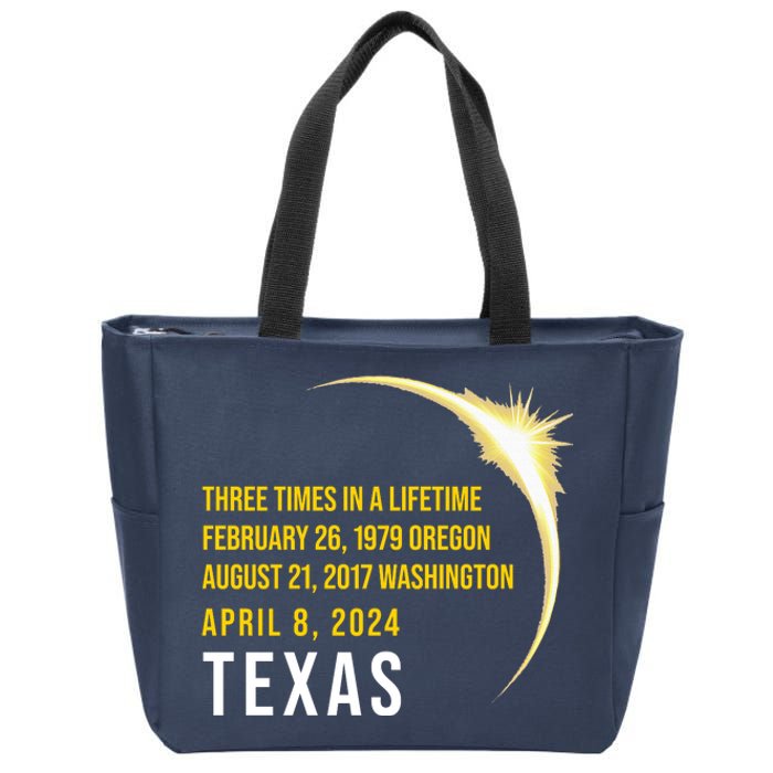 Solar Eclipse Three Times In A Lifetime 2024 Texas Zip Tote Bag