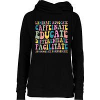 Special Education Teacher Laminate Accommodate Collaborate Womens Funnel Neck Pullover Hood