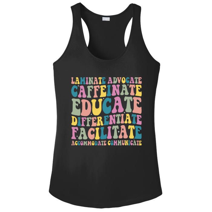 Special Education Teacher Laminate Accommodate Collaborate Ladies PosiCharge Competitor Racerback Tank