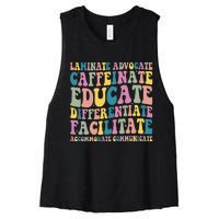 Special Education Teacher Laminate Accommodate Collaborate Women's Racerback Cropped Tank