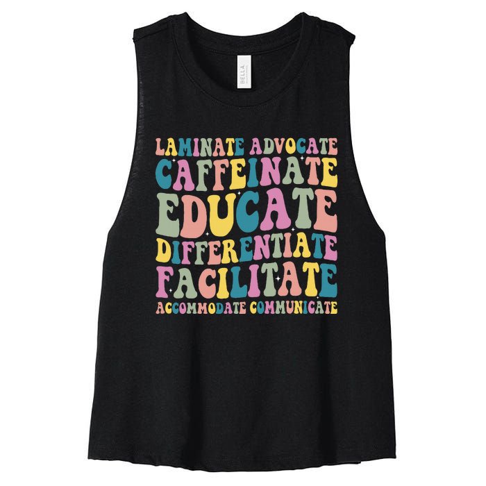 Special Education Teacher Laminate Accommodate Collaborate Women's Racerback Cropped Tank