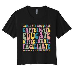 Special Education Teacher Laminate Accommodate Collaborate Women's Crop Top Tee