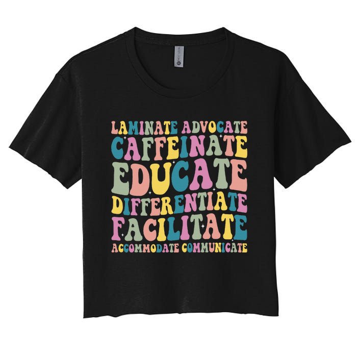 Special Education Teacher Laminate Accommodate Collaborate Women's Crop Top Tee