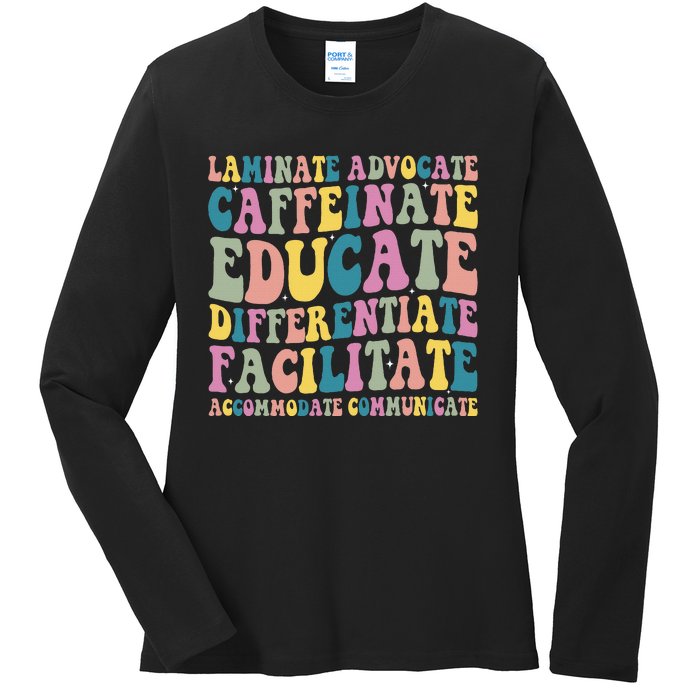 Special Education Teacher Laminate Accommodate Collaborate Ladies Long Sleeve Shirt