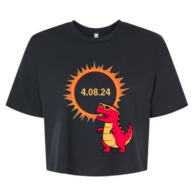 Solar Eclipse T Rex Dinosaur Solar Eclipse Glasses 2024 Bella+Canvas Jersey Crop Tee