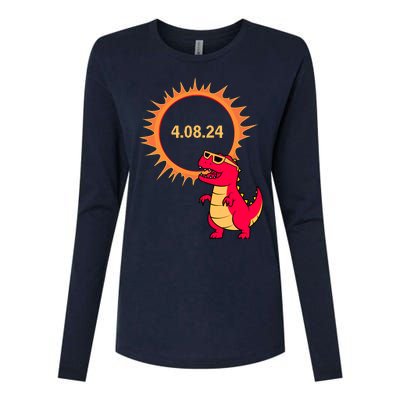 Solar Eclipse T Rex Dinosaur Solar Eclipse Glasses 2024 Womens Cotton Relaxed Long Sleeve T-Shirt