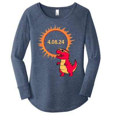 Solar Eclipse T Rex Dinosaur Solar Eclipse Glasses 2024 Women's Perfect Tri Tunic Long Sleeve Shirt