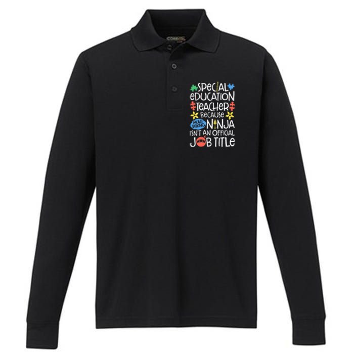 Special Education Teacher Ninja SPED Job Performance Long Sleeve Polo