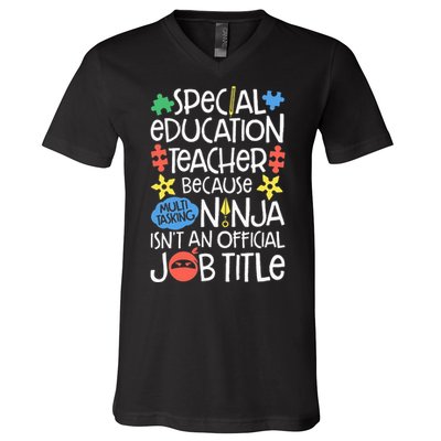 Special Education Teacher Ninja SPED Job V-Neck T-Shirt