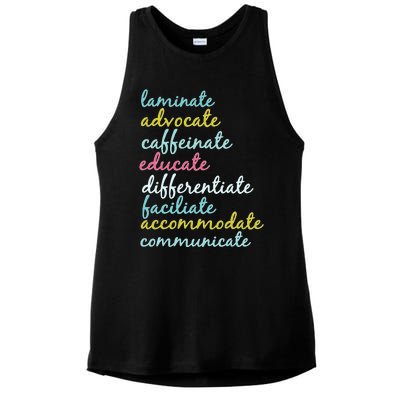 Special Education Teacher Laminate Advocate Caffeinate Ladies PosiCharge Tri-Blend Wicking Tank