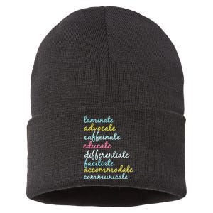 Special Education Teacher Laminate Advocate Caffeinate Sustainable Knit Beanie