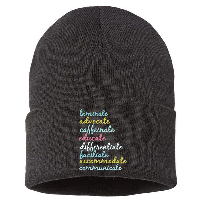 Special Education Teacher Laminate Advocate Caffeinate Sustainable Knit Beanie