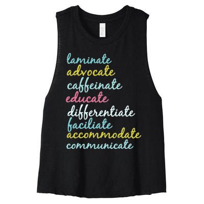 Special Education Teacher Laminate Advocate Caffeinate Women's Racerback Cropped Tank