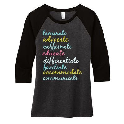 Special Education Teacher Laminate Advocate Caffeinate Women's Tri-Blend 3/4-Sleeve Raglan Shirt