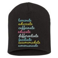 Special Education Teacher Laminate Advocate Caffeinate Short Acrylic Beanie