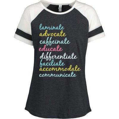 Special Education Teacher Laminate Advocate Caffeinate Enza Ladies Jersey Colorblock Tee