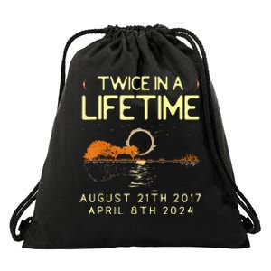 Solar Eclipse Twice In Lifetime April 08 2024 Drawstring Bag