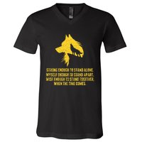 Strong Enough To Stand Alone Wolf Lover Wildlife Lover V-Neck T-Shirt