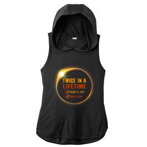 Solar Eclipse Twice In Lifetime 2024 Solar Eclipse Ladies PosiCharge Tri-Blend Wicking Draft Hoodie Tank