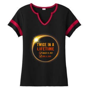 Solar Eclipse Twice In Lifetime 2024 Solar Eclipse Ladies Halftime Notch Neck Tee