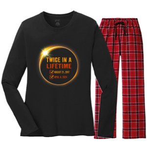 Solar Eclipse Twice In Lifetime 2024 Solar Eclipse Women's Long Sleeve Flannel Pajama Set 