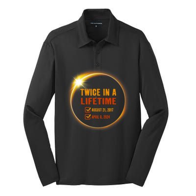 Solar Eclipse Twice In Lifetime 2024 Solar Eclipse Silk Touch Performance Long Sleeve Polo