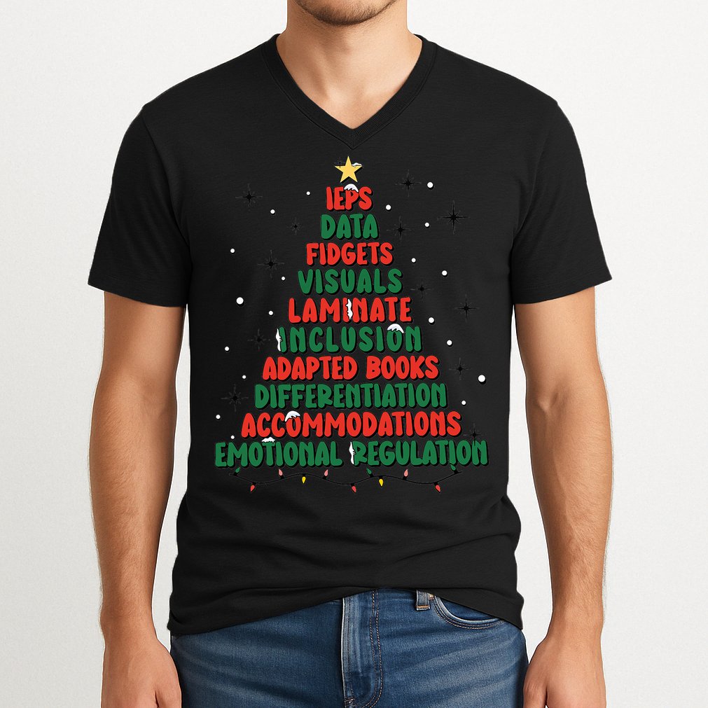 Special Ed Teacher Christmas Holiday Teacher Xmas Lights V-Neck T-Shirt