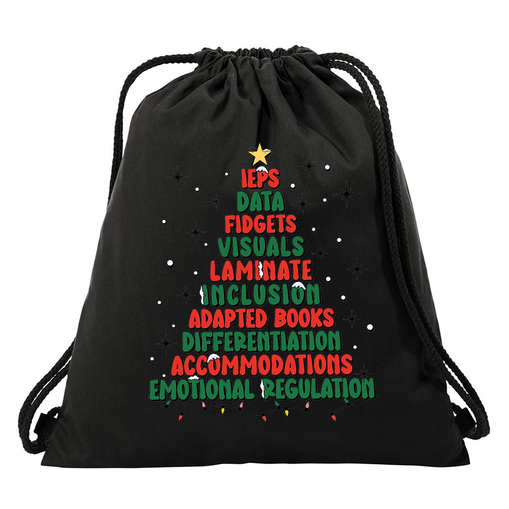 Special Ed Teacher Christmas Holiday Teacher Xmas Lights Drawstring Bag